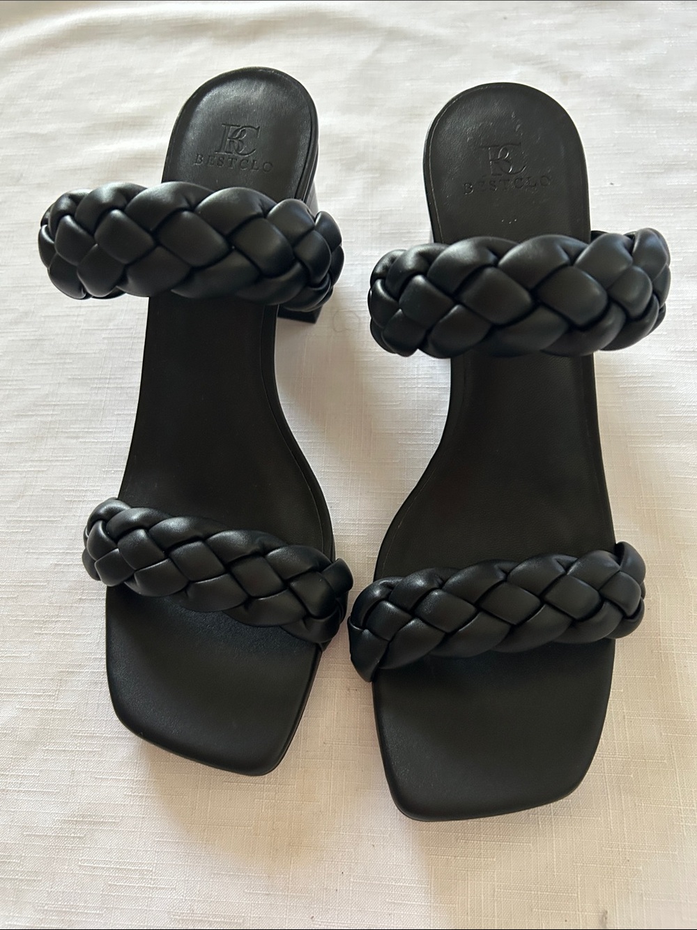 Braided Double-Strap Slide Sandals in Black